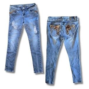 Sweet Look Vintage Size 7 women's jeans leopard cheetah pockets skinny holes